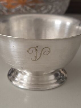 Silver Plated-Tone Monogrammed Pedestal Bowl - Elegant Home Dining Accent